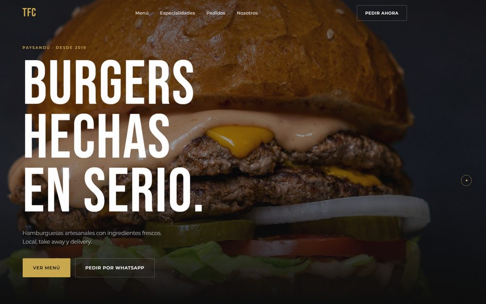 Preview del sitio de TFC Burgers